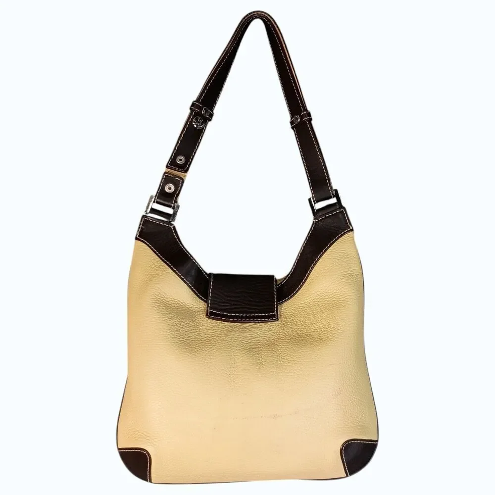 Tous Hobo Shoulder Bag Brown Yellow Leather Silver Logo